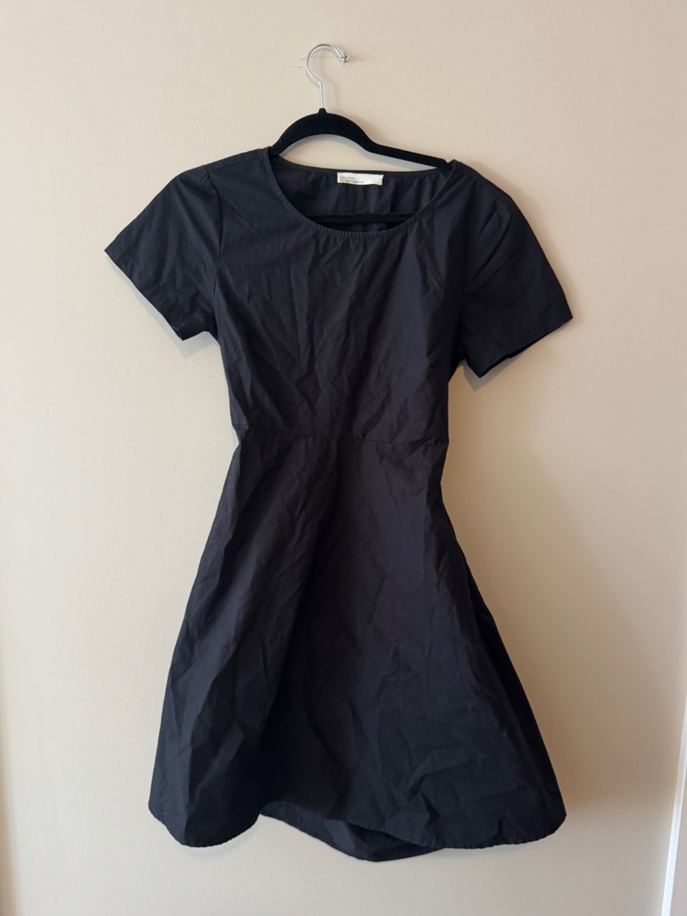 Oak + fort Black Short Sleeve tie back Dress